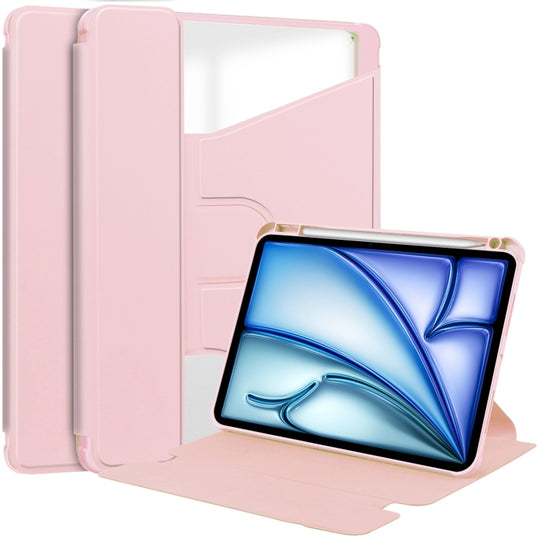 For iPad Air 13 2026 / 2025 / 2024 Transparent Rotation Smart Leather Tablet Case(Pink)