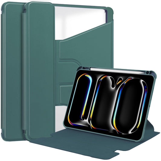 For iPad Pro 11 2024 Transparent Rotation Smart Leather Tablet Case(Dark Green) - iPad Pro 11 2024 Cases by buy2fix | Online Shopping UK | buy2fix