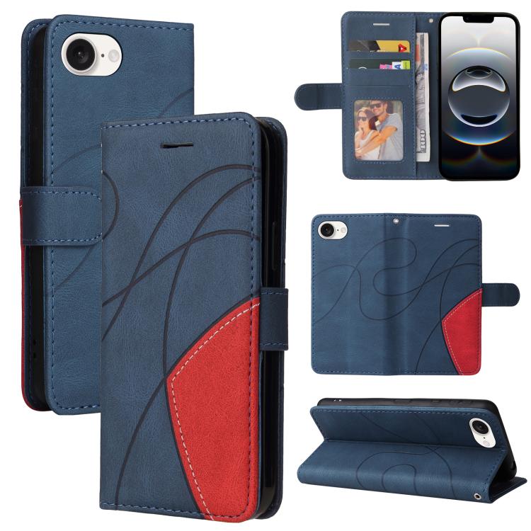 For iPhone 16e Dual-color Splicing Flip Leather Phone Case(Blue) by buy2fix