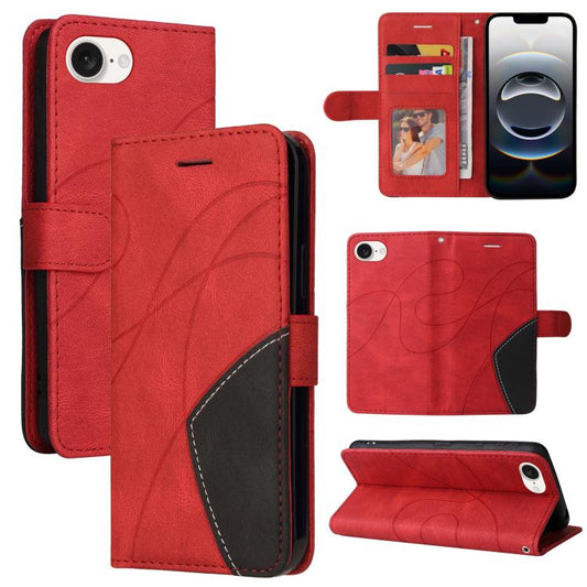 For iPhone 16e Dual-color Splicing Flip Leather Phone Case(Red) by buy2fix