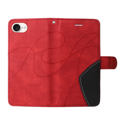 For iPhone 16e Dual-color Splicing Flip Leather Phone Case(Red) by buy2fix
