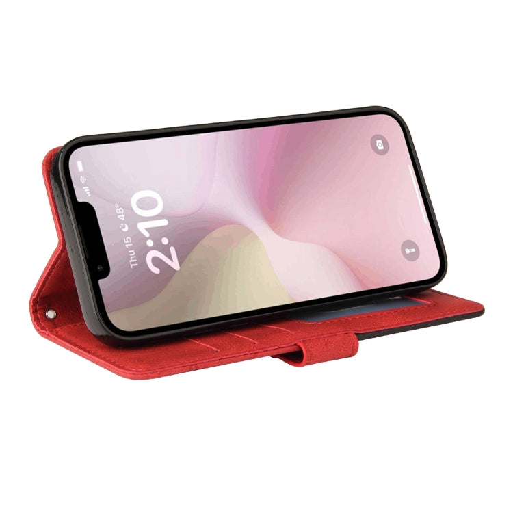 For iPhone 16e Dual-color Splicing Flip Leather Phone Case(Red) by buy2fix