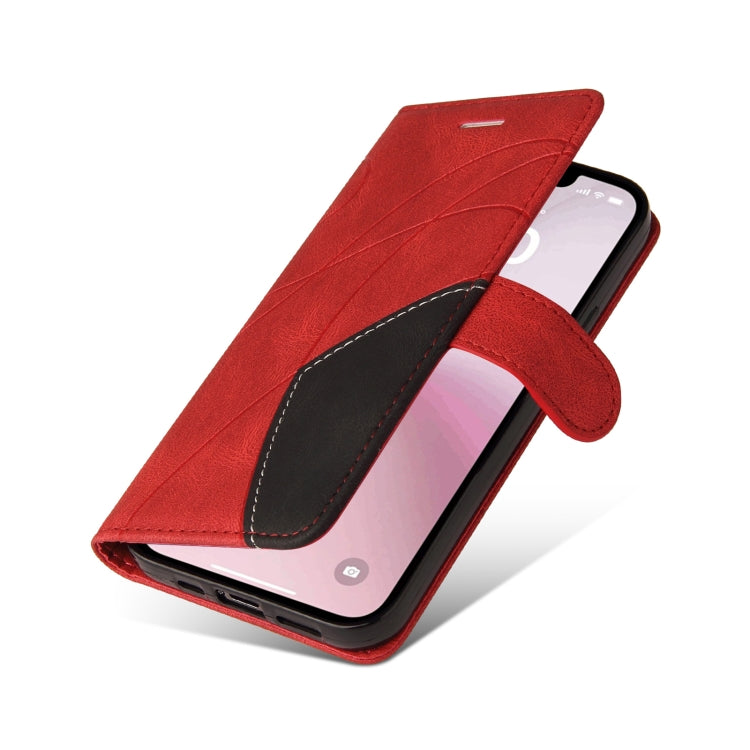 For iPhone 16e Dual-color Splicing Flip Leather Phone Case(Red) by buy2fix