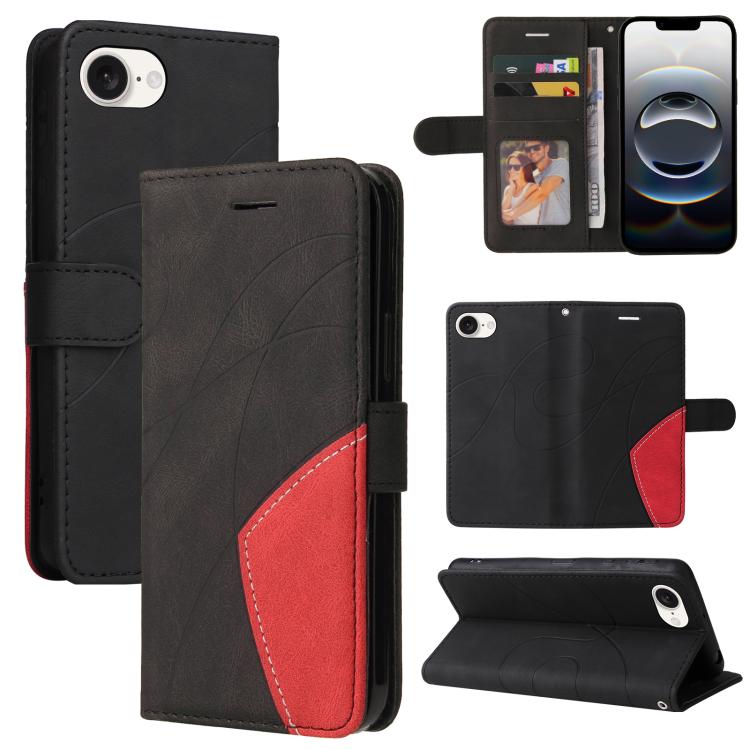 For iPhone 16e Dual-color Splicing Flip Leather Phone Case(Black) by buy2fix