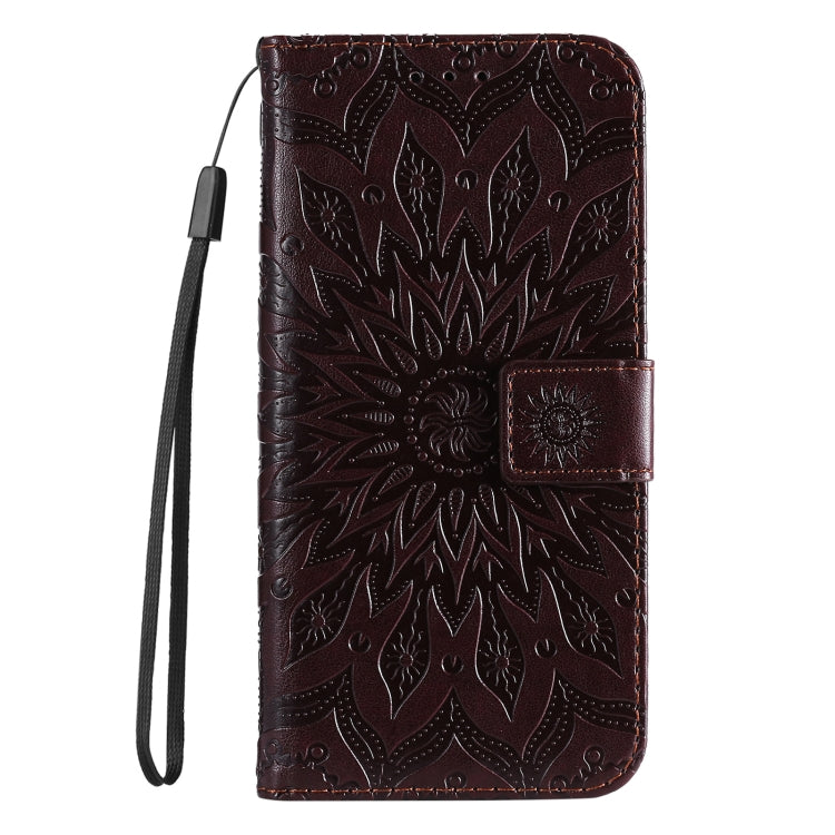 For iPhone 16e Embossed Sunflower Pattern Flip Leather Phone Case(Brown) by buy2fix