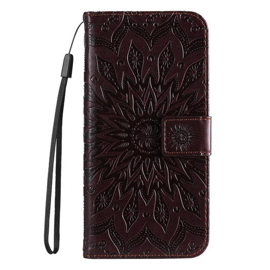 For iPhone 16e Embossed Sunflower Pattern Flip Leather Phone Case(Brown) by buy2fix
