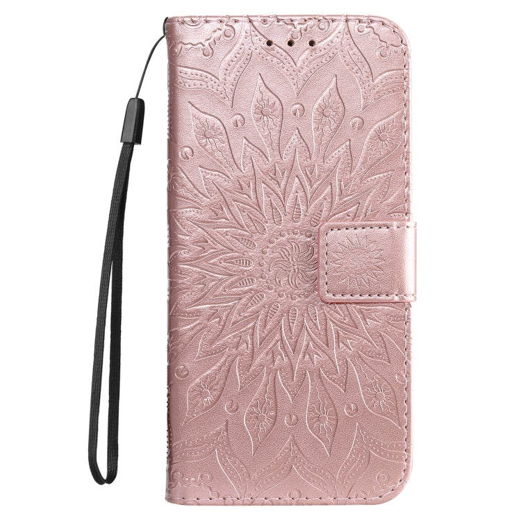 For iPhone 16e Embossed Sunflower Pattern Flip Leather Phone Case(Rose Gold) by buy2fix
