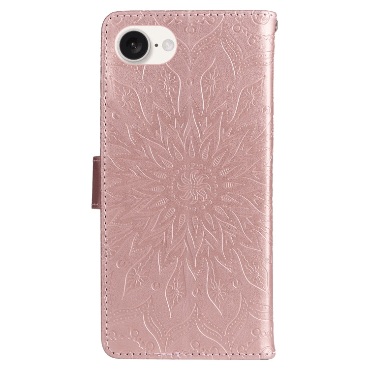 For iPhone 16e Embossed Sunflower Pattern Flip Leather Phone Case(Rose Gold) by buy2fix