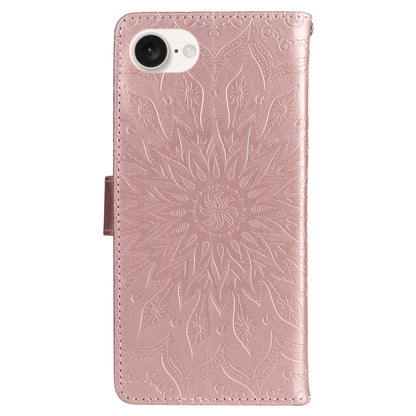For iPhone 16e Embossed Sunflower Pattern Flip Leather Phone Case(Rose Gold) by buy2fix