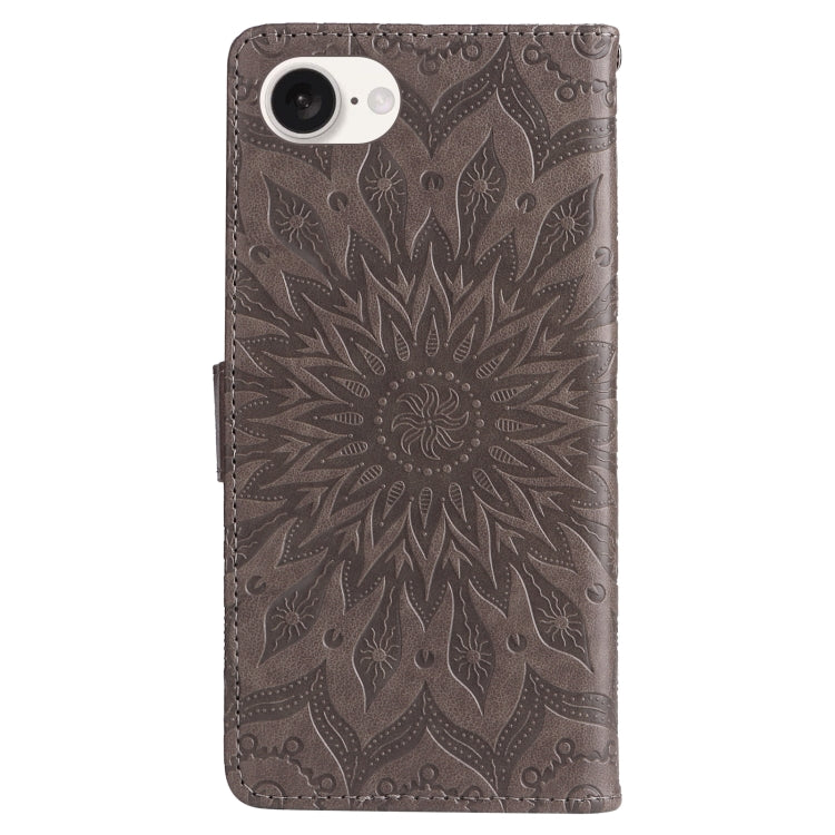 For iPhone 16e Embossed Sunflower Pattern Flip Leather Phone Case(Grey) by buy2fix