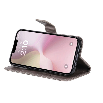 For iPhone 16e Embossed Sunflower Pattern Flip Leather Phone Case(Grey) by buy2fix