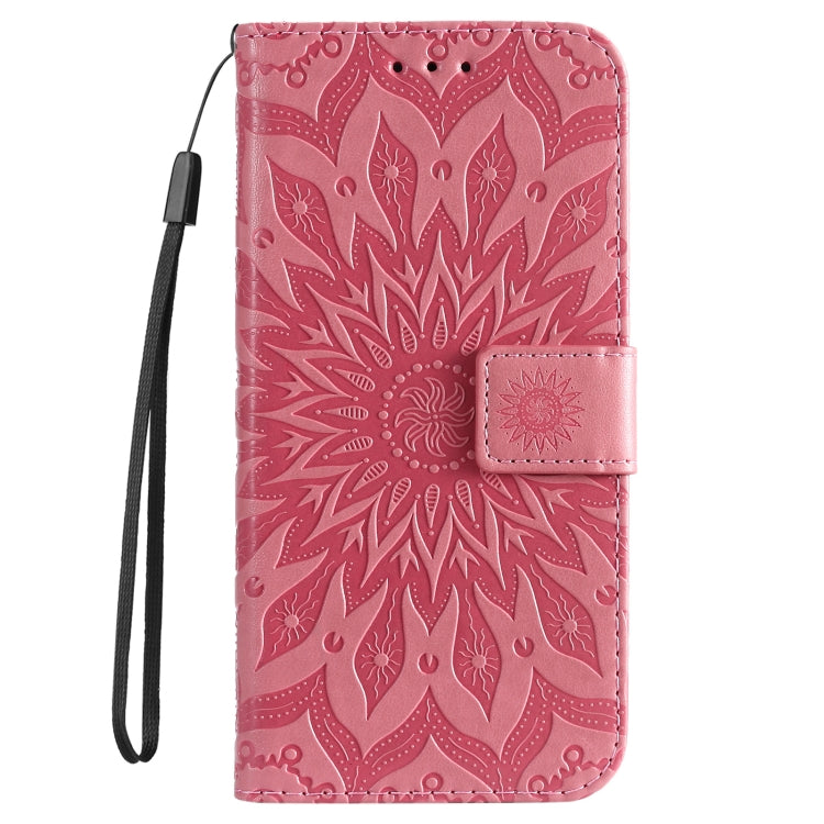 For iPhone 16e Embossed Sunflower Pattern Flip Leather Phone Case(Pink) by buy2fix