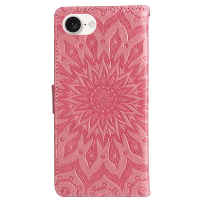 For iPhone 16e Embossed Sunflower Pattern Flip Leather Phone Case(Pink) by buy2fix