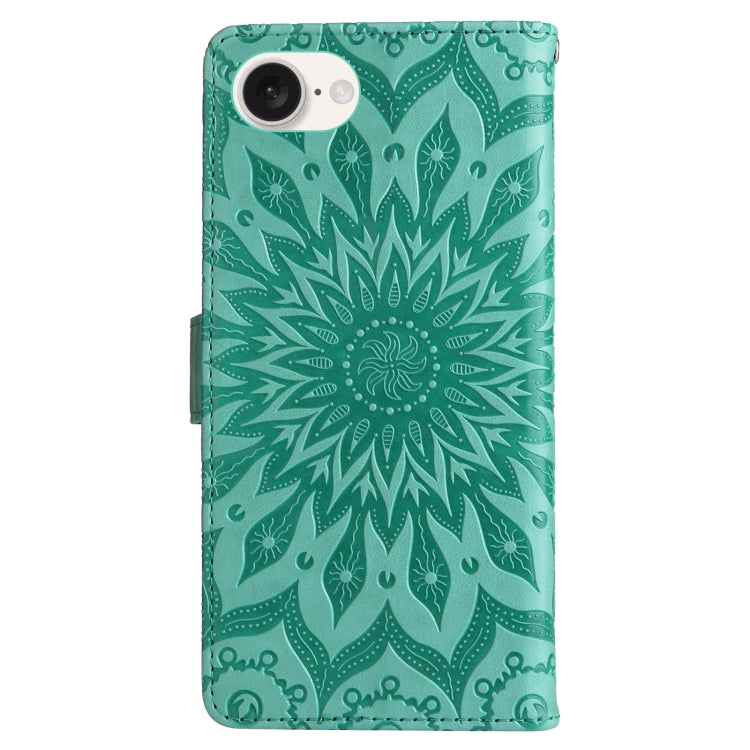 For iPhone 16e Embossed Sunflower Pattern Flip Leather Phone Case(Green) by buy2fix