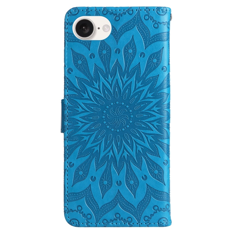 For iPhone 16e Embossed Sunflower Pattern Flip Leather Phone Case(Blue) by buy2fix
