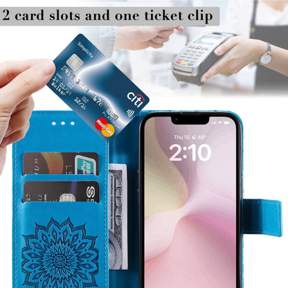For iPhone 16e Embossed Sunflower Pattern Flip Leather Phone Case(Blue) by buy2fix