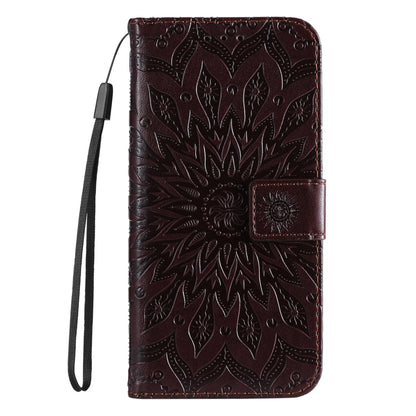 For iPhone 16 Embossed Sunflower Pattern Flip Leather Phone Case(Brown) by buy2fix
