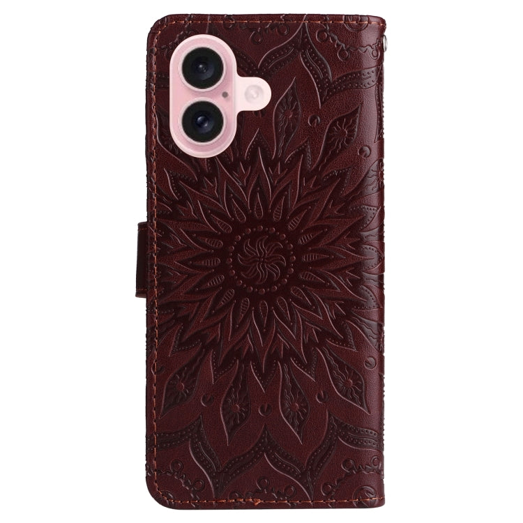 For iPhone 16 Embossed Sunflower Pattern Flip Leather Phone Case(Brown) by buy2fix
