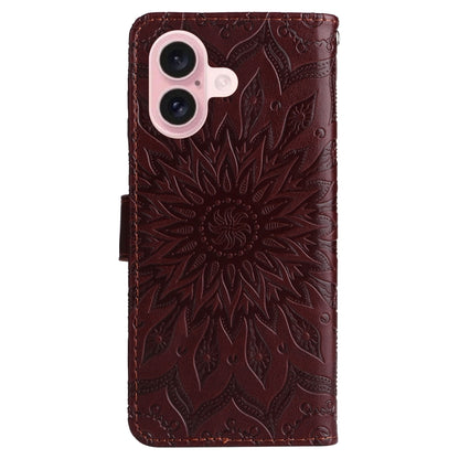 For iPhone 16 Embossed Sunflower Pattern Flip Leather Phone Case(Brown) by buy2fix