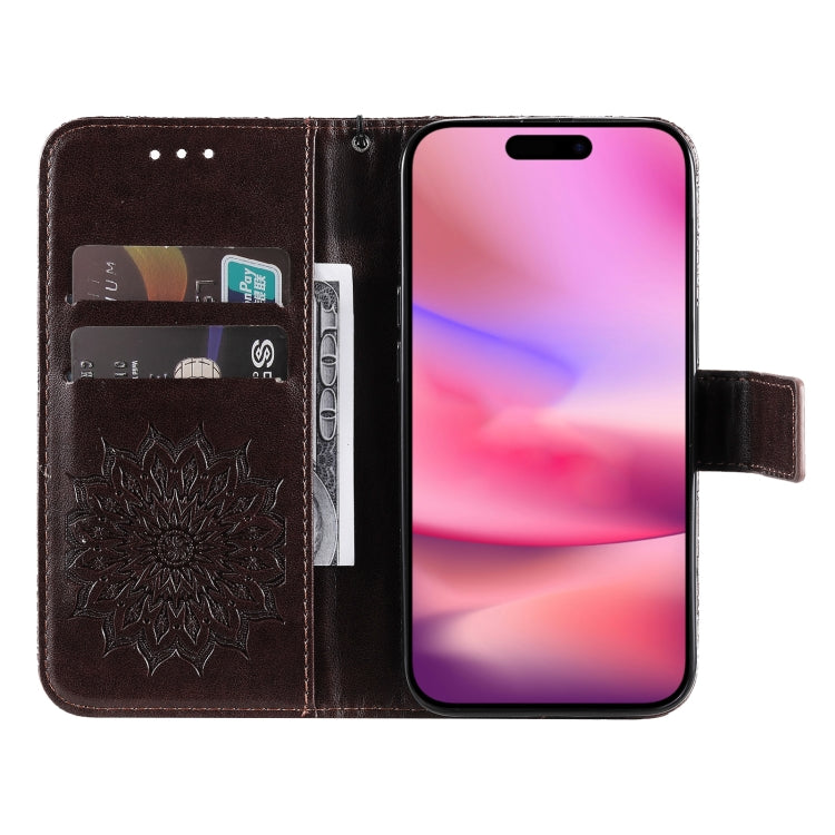 For iPhone 16 Embossed Sunflower Pattern Flip Leather Phone Case(Brown) by buy2fix