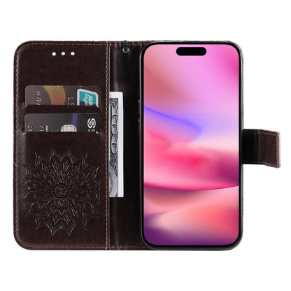 For iPhone 16 Embossed Sunflower Pattern Flip Leather Phone Case(Brown) by buy2fix