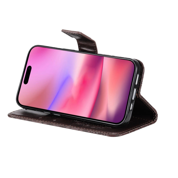 For iPhone 16 Embossed Sunflower Pattern Flip Leather Phone Case(Brown) by buy2fix