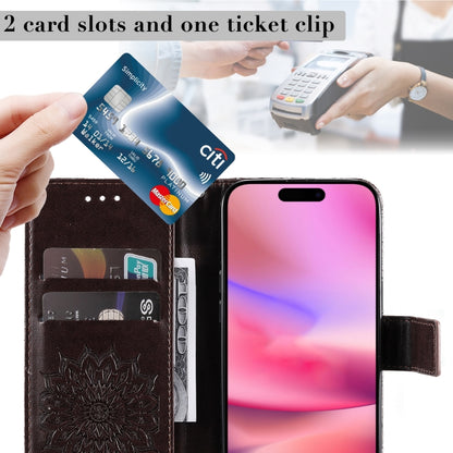 For iPhone 16 Embossed Sunflower Pattern Flip Leather Phone Case(Brown) by buy2fix