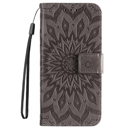 For iPhone 16 Embossed Sunflower Pattern Flip Leather Phone Case(Grey) by buy2fix