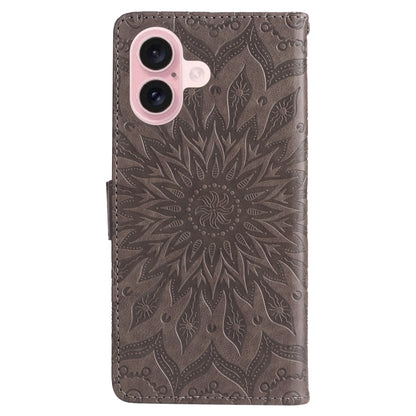 For iPhone 16 Embossed Sunflower Pattern Flip Leather Phone Case(Grey) by buy2fix