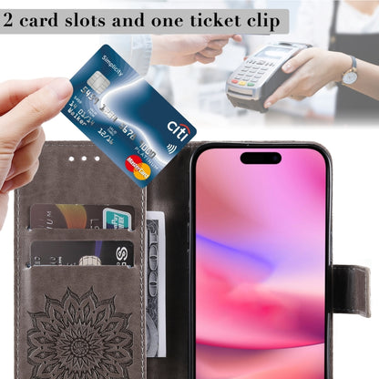 For iPhone 16 Embossed Sunflower Pattern Flip Leather Phone Case(Grey) by buy2fix