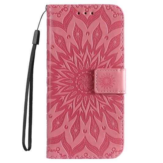 For iPhone 16 Embossed Sunflower Pattern Flip Leather Phone Case(Pink) by buy2fix