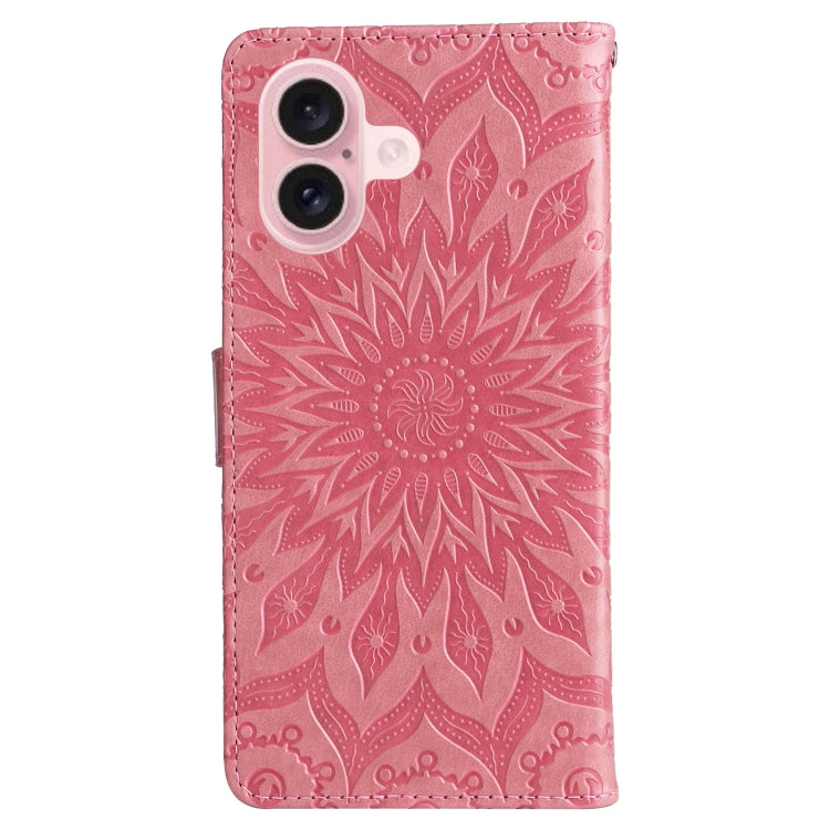 For iPhone 16 Embossed Sunflower Pattern Flip Leather Phone Case(Pink) by buy2fix