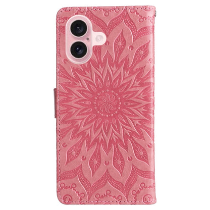 For iPhone 16 Embossed Sunflower Pattern Flip Leather Phone Case(Pink) by buy2fix
