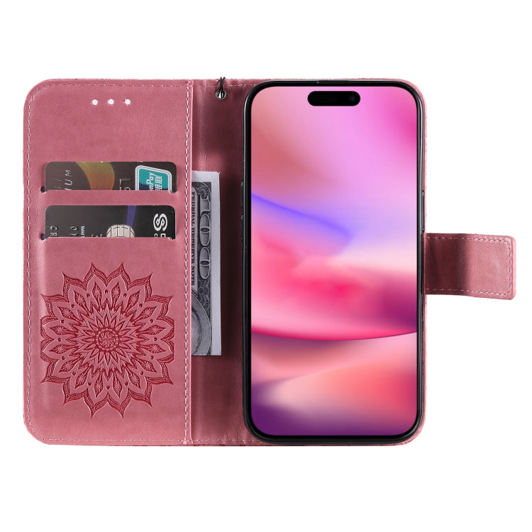 For iPhone 16 Embossed Sunflower Pattern Flip Leather Phone Case(Pink) by buy2fix