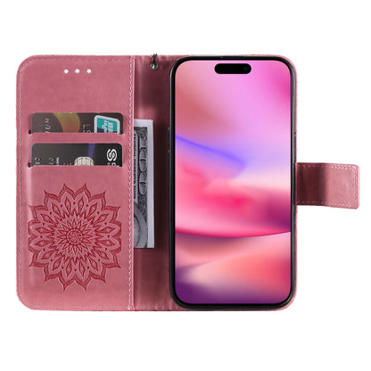 For iPhone 16 Embossed Sunflower Pattern Flip Leather Phone Case(Pink) by buy2fix