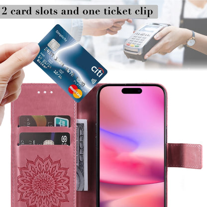 For iPhone 16 Embossed Sunflower Pattern Flip Leather Phone Case(Pink) by buy2fix
