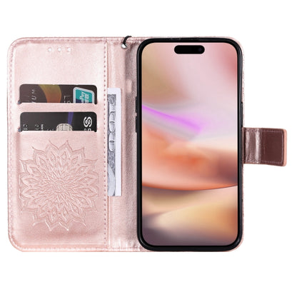 For iPhone 16 Plus Embossed Sunflower Pattern Flip Leather Phone Case(Rose Gold) - iPhone 16 Plus Cases by buy2fix | Online Shopping UK | buy2fix