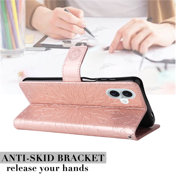 For iPhone 16 Plus Embossed Sunflower Pattern Flip Leather Phone Case(Rose Gold) - iPhone 16 Plus Cases by buy2fix | Online Shopping UK | buy2fix