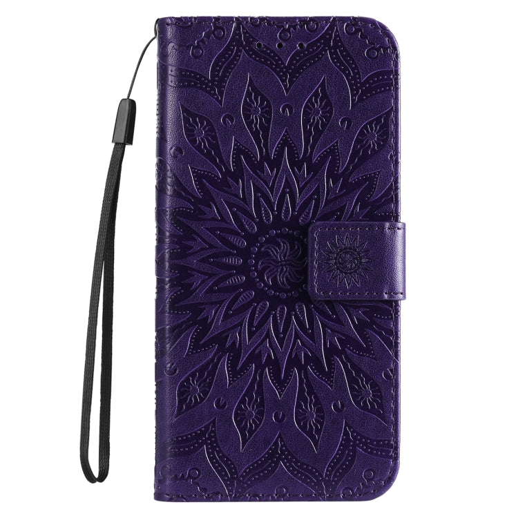 For iPhone 16 Pro Max Embossed Sunflower Pattern Flip Leather Phone Case(Purple) - iPhone 16 Pro Max Cases by buy2fix | Online Shopping UK | buy2fix