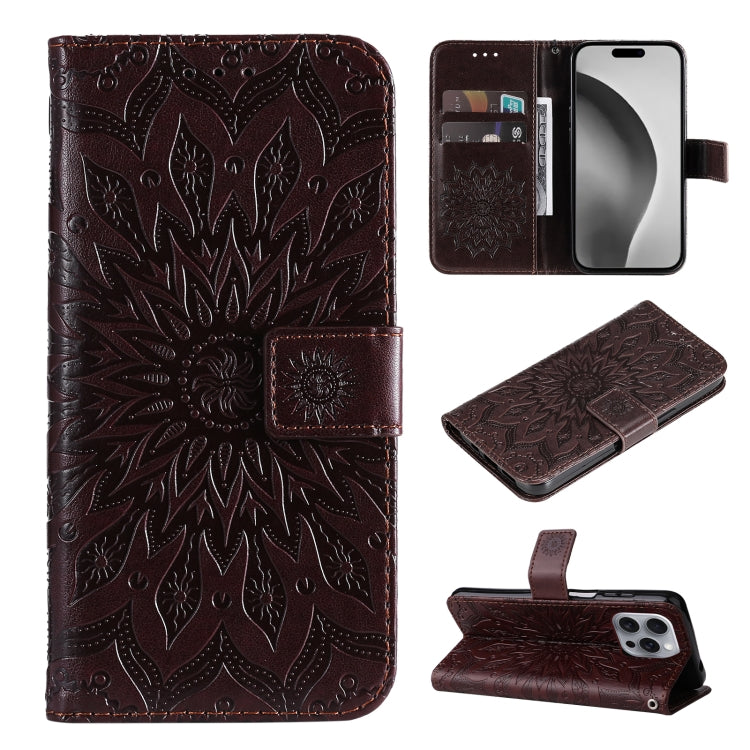 For iPhone 16 Pro Max Embossed Sunflower Pattern Flip Leather Phone Case(Brown) by buy2fix