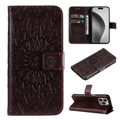 For iPhone 16 Pro Max Embossed Sunflower Pattern Flip Leather Phone Case(Brown) by buy2fix