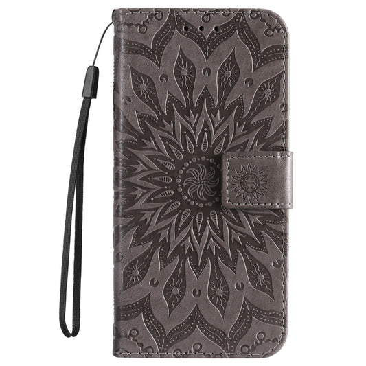 For iPhone 16 Pro Max Embossed Sunflower Pattern Flip Leather Phone Case(Grey) by buy2fix