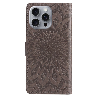 For iPhone 16 Pro Max Embossed Sunflower Pattern Flip Leather Phone Case(Grey) - iPhone 16 Pro Max Cases by buy2fix | Online Shopping UK | buy2fix