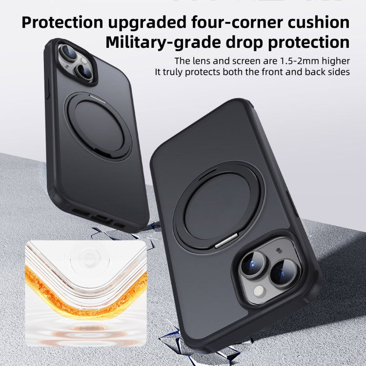 For iPhone 14 MagSafe Holder PC Hybrid TPU Phone Case(Matte Black) - iPhone 14 Cases by buy2fix | Online Shopping UK | buy2fix
