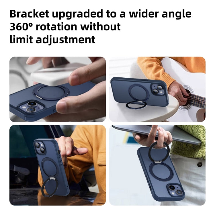 For iPhone 14 MagSafe Holder PC Hybrid TPU Phone Case(Matte Blue) - iPhone 14 Cases by buy2fix | Online Shopping UK | buy2fix