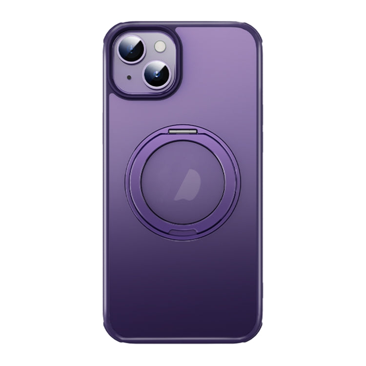 For iPhone 14 MagSafe Holder PC Hybrid TPU Phone Case(Matte Purple) - iPhone 14 Cases by buy2fix | Online Shopping UK | buy2fix