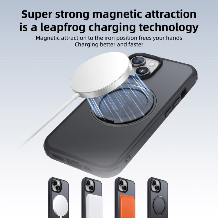 For iPhone 14 Plus MagSafe Holder PC Hybrid TPU Phone Case(Matte Black) - iPhone 14 Plus Cases by buy2fix | Online Shopping UK | buy2fix