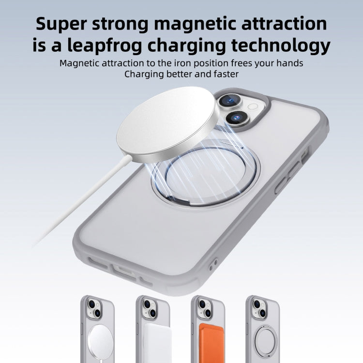 For iPhone 14 Plus MagSafe Holder PC Hybrid TPU Phone Case(Matte Grey) - iPhone 14 Plus Cases by buy2fix | Online Shopping UK | buy2fix