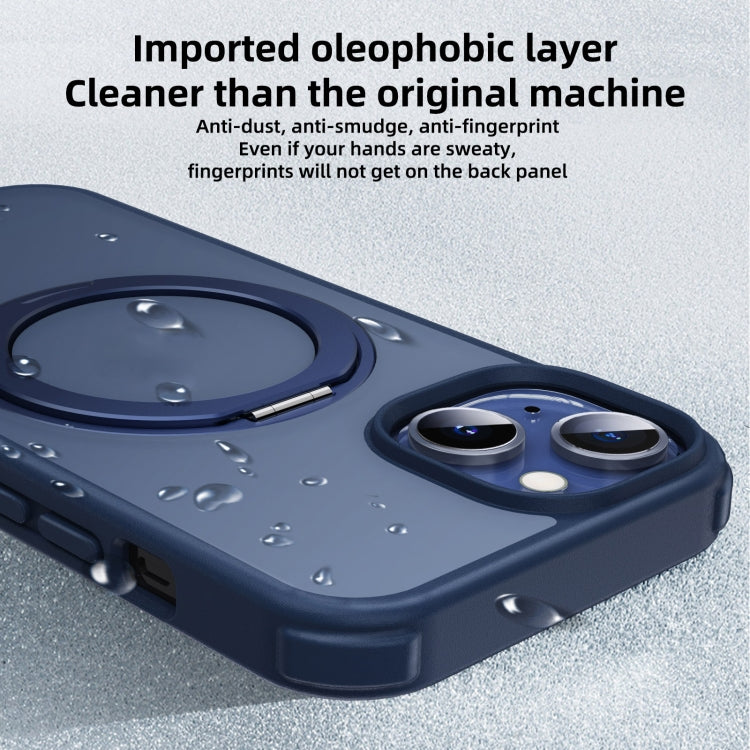 For iPhone 14 Plus MagSafe Holder PC Hybrid TPU Phone Case(Matte Blue) - iPhone 14 Plus Cases by buy2fix | Online Shopping UK | buy2fix