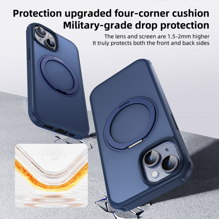 For iPhone 14 Pro MagSafe Holder PC Hybrid TPU Phone Case(Matte Blue) - iPhone 14 Pro Cases by buy2fix | Online Shopping UK | buy2fix